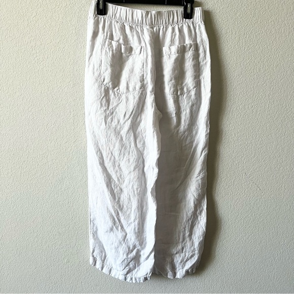 Cynthia Rowley White 100% Linen Wide-Leg Cropped Boho Pull On Elastic Pants S - Picture 3 of 5